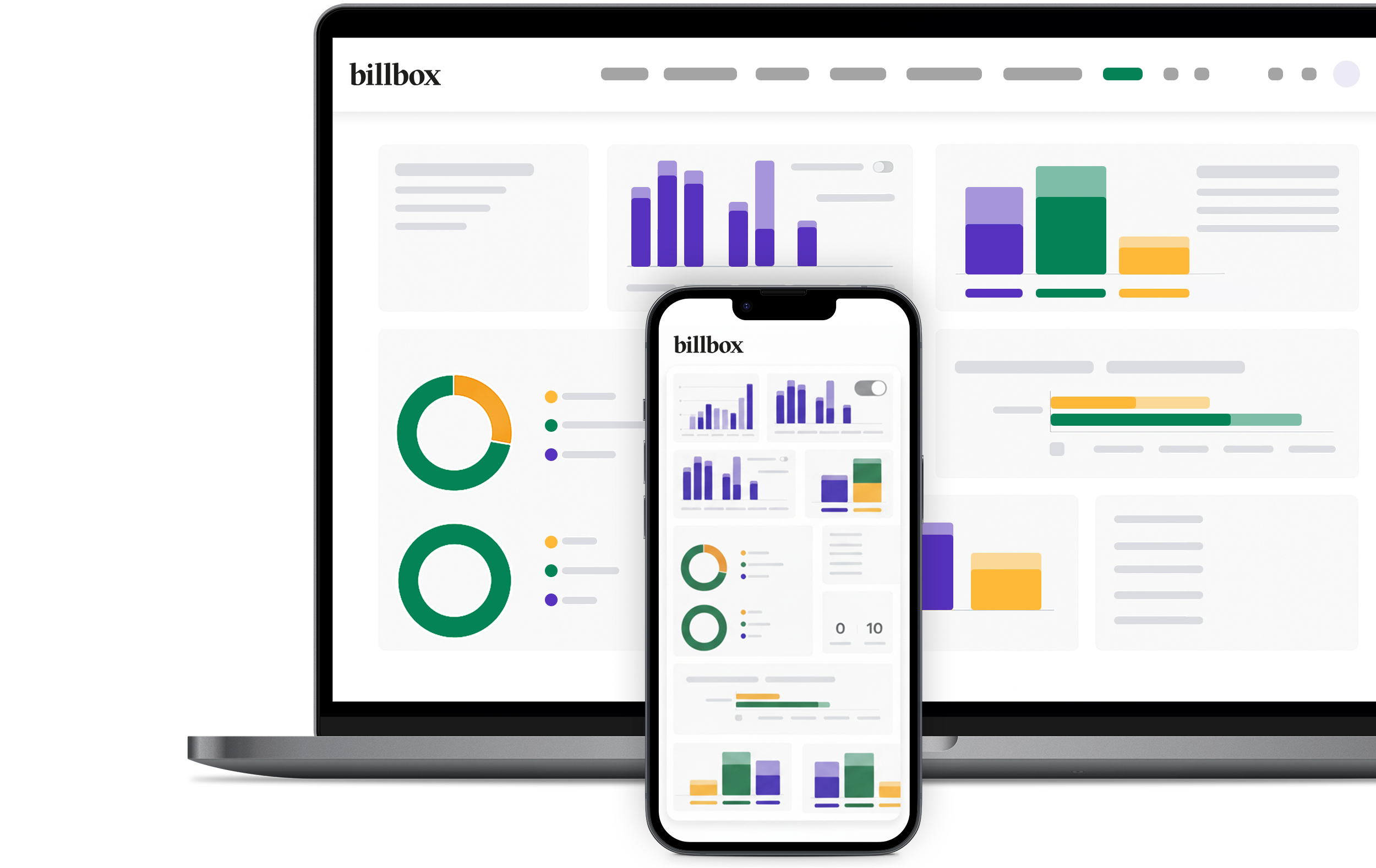 Laptop und Smartphone mit geöffnetem billbox-Dashboard